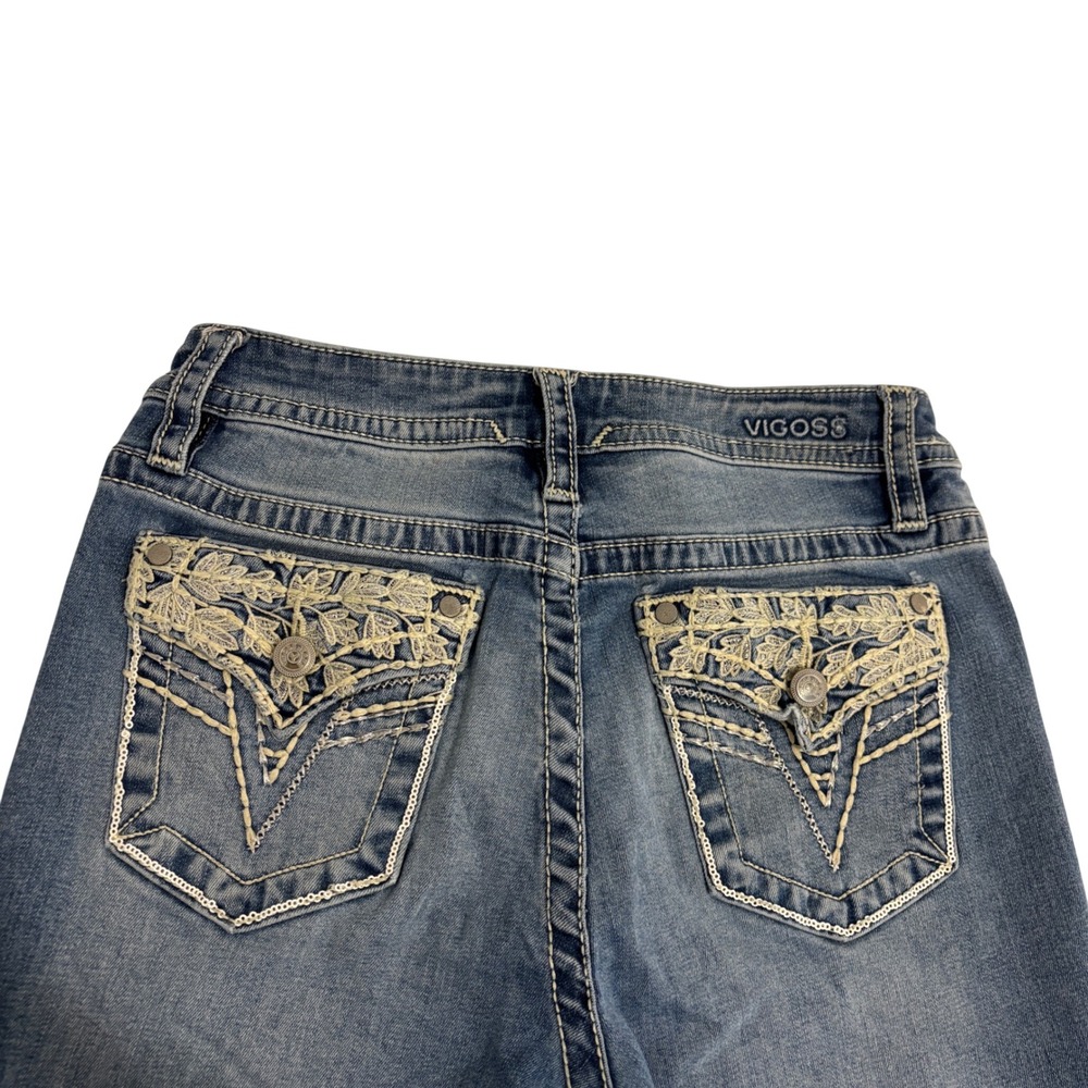 Vigoss Slim Bootcut Blue Jeans Women 6 Embroidered Pockets Stretch Short Inseam